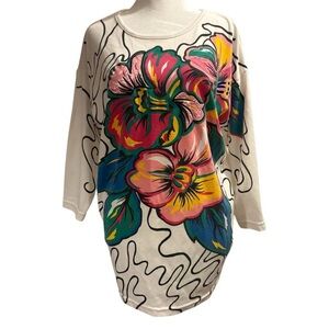 Vintage 80s Sideffects oversized floral tunic coverup top